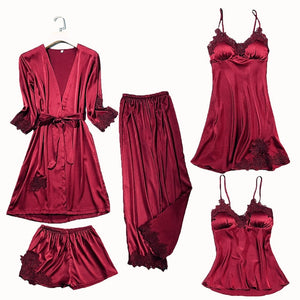 WARMSELLING Silk™ 2021 Lace Mulberry Silk 5 Piece Pajama Set