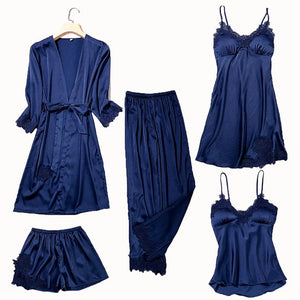 WARMSELLING Silk™ 2021 Lace Mulberry Silk 5 Piece Pajama Set