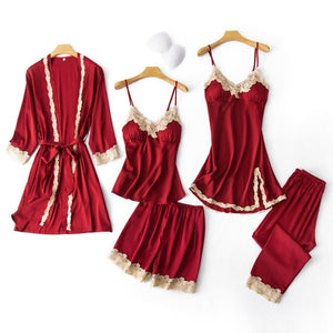 2021 V-Neck Mulberry Silk 5PCS Pajamas Set