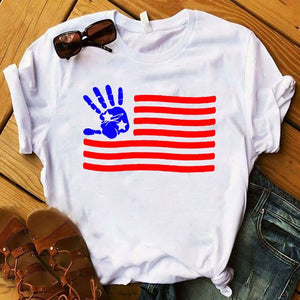 Women Shirt Plus Size American Women Striped Graphic Printed USA Flag