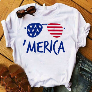 Women Shirt Plus Size American Women Striped Graphic Printed USA Flag