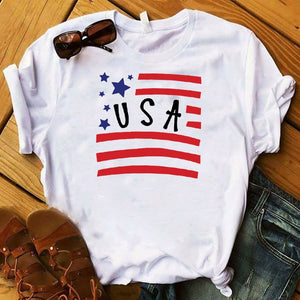Women Shirt Plus Size American Women Striped Graphic Printed USA Flag