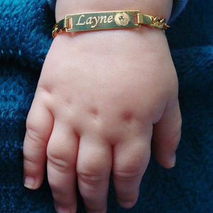 Personalize Baby Name Bracelet Figaro Chain Smooth Bangle Link Gold Tone No Fade Safty Jewelry