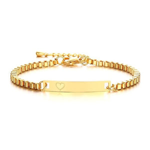 Personalize Baby Name Bracelet Figaro Chain Smooth Bangle Link Gold Tone No Fade Safty Jewelry