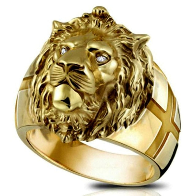 Golden Lion Head Ring