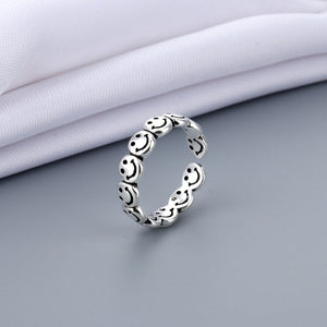 Silver Color Happy Smiling Face Open Rings
