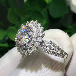 Silver Color Sunflower Shaped Women Wedding Rings