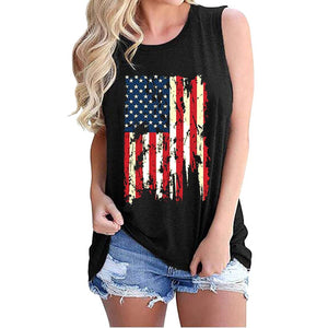 Women Casual shirt O Neck Sleeveless tshirts American Flag Print