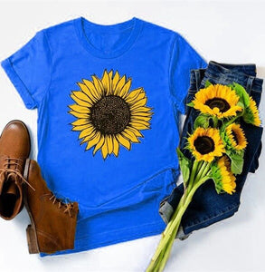 Golden Sunflower Print Women T Shirt