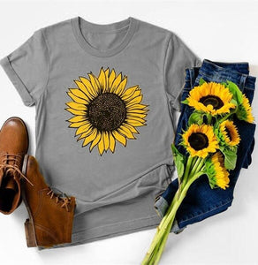 Golden Sunflower Print Women T Shirt