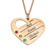 Load image into Gallery viewer, Birthstone Heart Necklace with Engraved Names - Gold Plated
