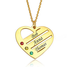 Load image into Gallery viewer, Birthstone Heart Necklace with Engraved Names - Gold Plated
