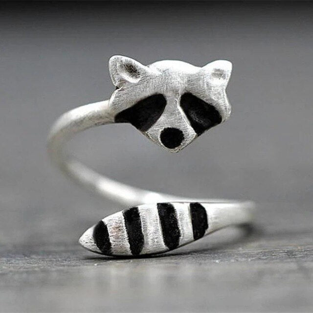 Simple Silver Plated Raccoon Ring Adjustable Wrap Rings