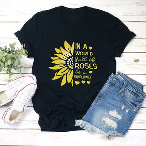 2021 Summer O-neck Sunflower Print T-shirt