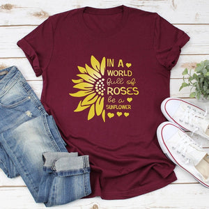 2021 Summer O-neck Sunflower Print T-shirt