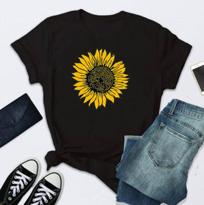 Golden Sunflower Print T Shirt