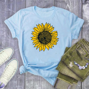 Golden Sunflower Print T Shirt