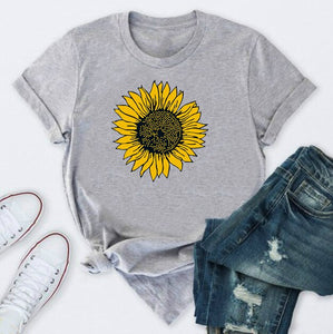 Golden Sunflower Print T Shirt