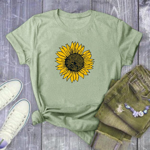 Golden Sunflower Print T Shirt