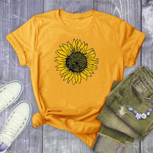 Golden Sunflower Print T Shirt