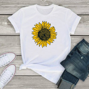 Golden Sunflower Print T Shirt